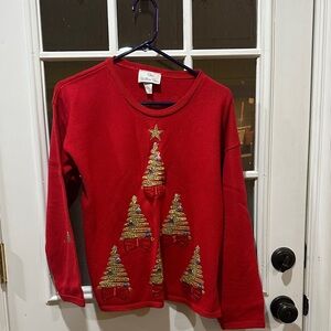 Willow Tree Red Sweater with Gold Tree Designs